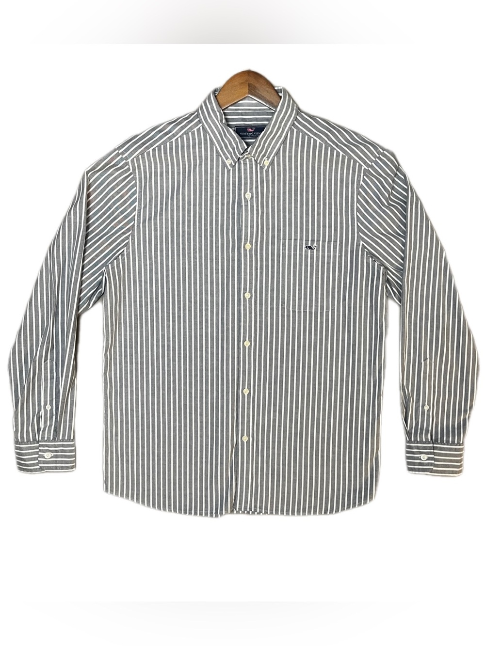 Vineyard Vines Gray and White Vertical Stripe Button-Down Shirt